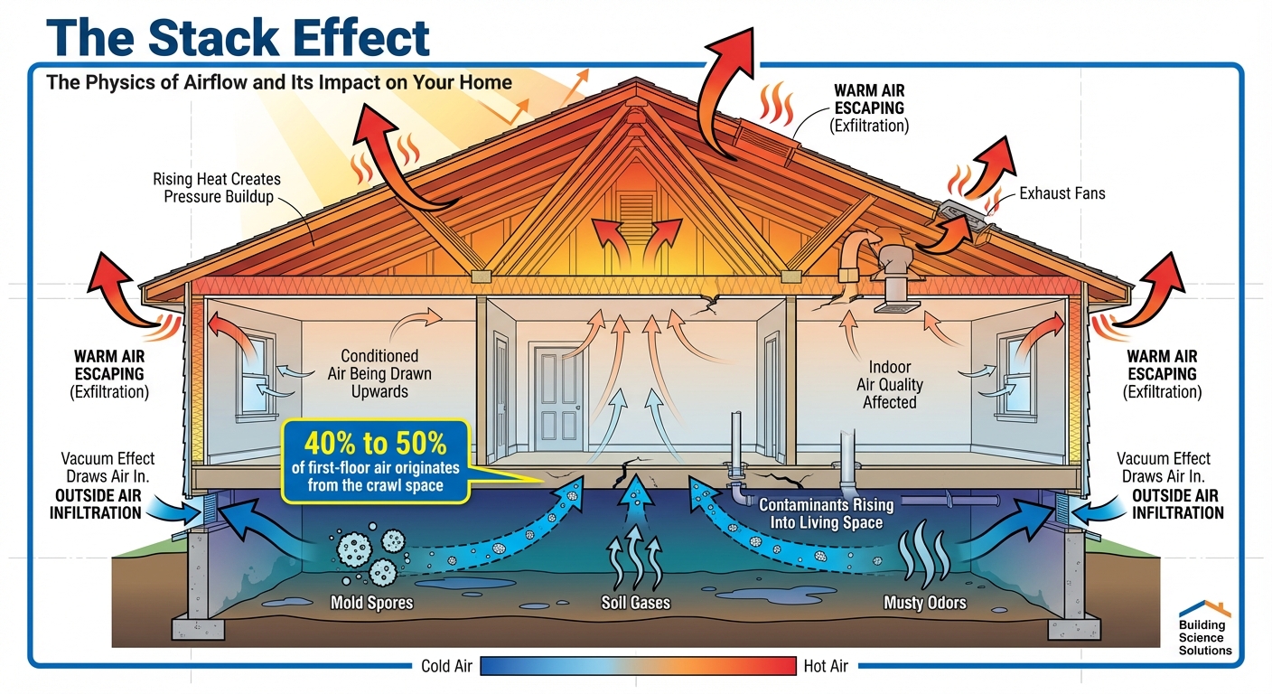 How Crawl Space Air Enters Your Home (The Stack Effect)